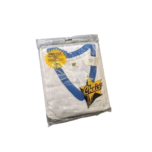 Chris's Pro Cut 3/4 Sleeve Vintage Blank Baseball T Shirt Made In USA Blue White - Picture 1 of 3